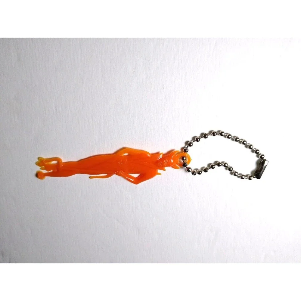 Halloween Plastic Devil Satan Keychain Charm Gothic Spooky Gift Orange Vintage
